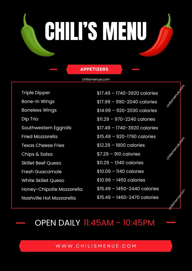 Chili's Menu Appetizers with Prices & Calories