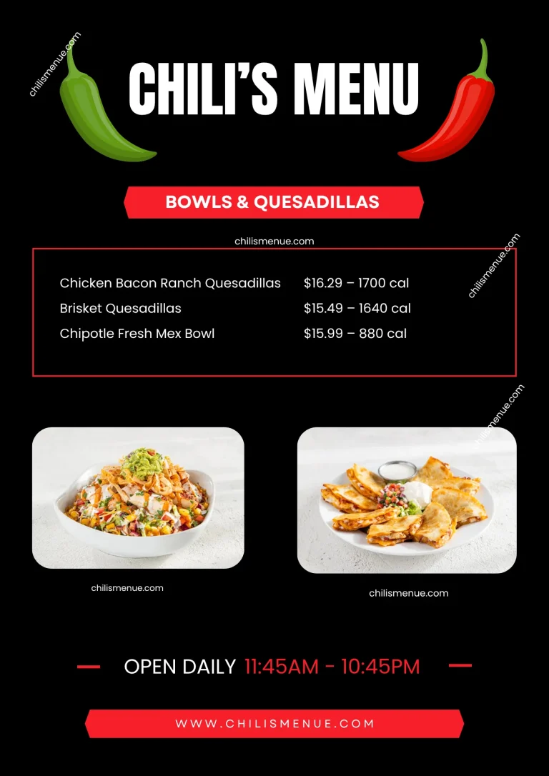 Chili's menu Bowls & Quesadillas with Prices & Calories