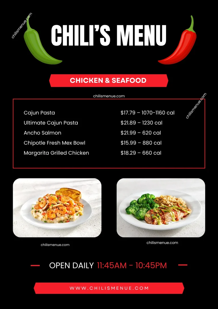 Chili's Menu Chicken & Seafood Options with Prices & Calories