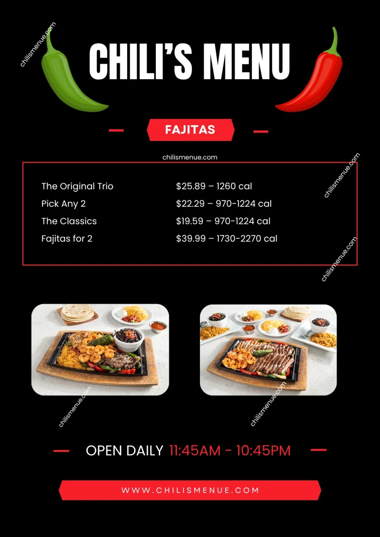 Chili's Menu Fajitas Options with Prices & Calories