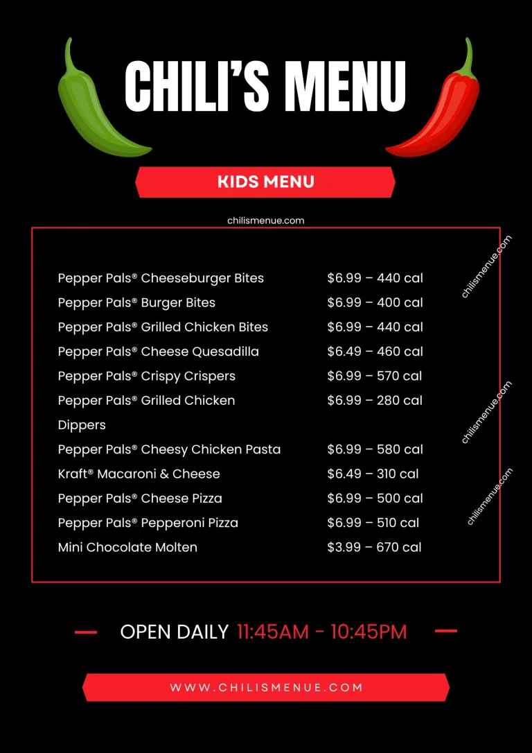 Chili's Kids Menu with Prices & Calories