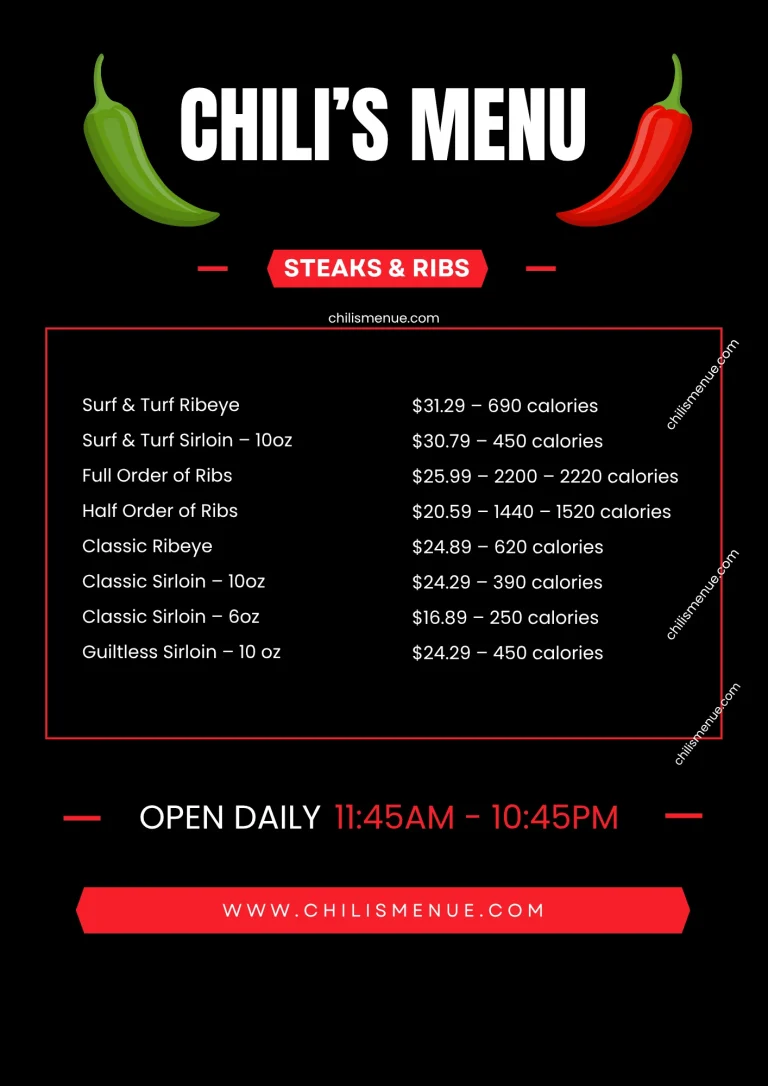 Chili's Menu Steak & Ribs with Prices & Calories